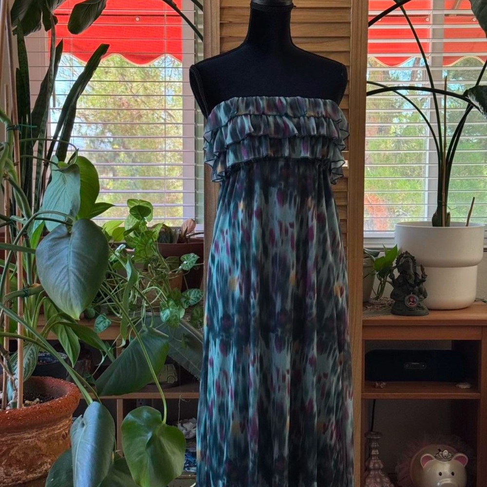 Eyelash Couture Strapless Dress in Blue and Purple